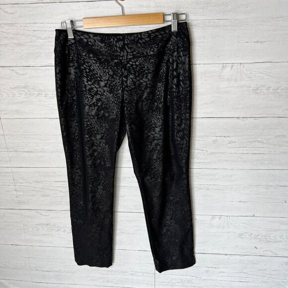 Nic + Zoe Pants Womens Size 8P Black Animal Print Pull On Ankle Side Slits - Picture 4 of 13